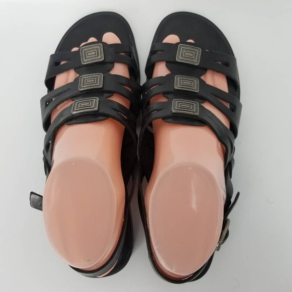 Montego Bay Club Womens Slingback Sandals Black Leather Buckle 9 - Picture 6 of 9